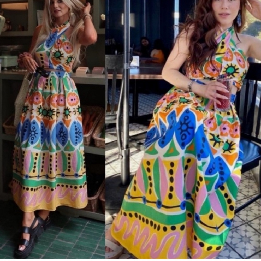 Joie Multicolor Geometric Print halter & Maxi Skirt set